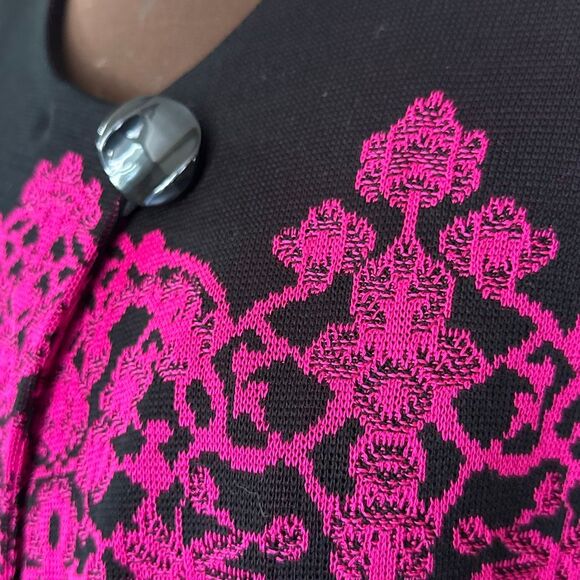 Misook jacquard knit open cardigan sweater womens size small black pink lace pat - Picture 3 of 9